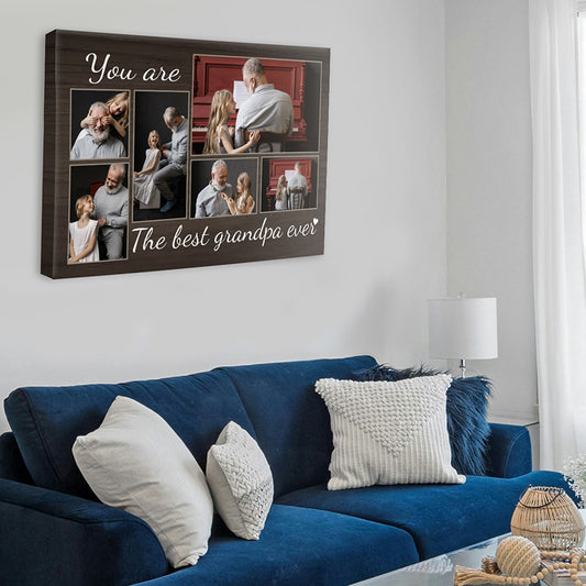 Best Grandpa Ever Dark Stained Wood Canvas