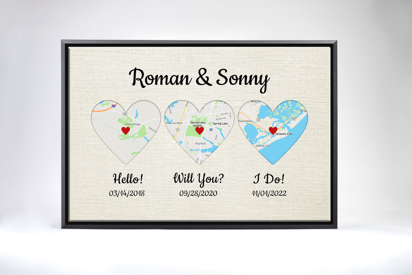 Hello! Will you? I do! Custom Map Canvas Burlap