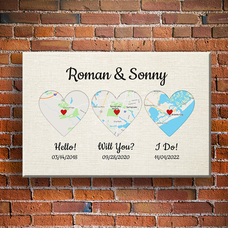 Hello! Will you? I do! Custom Map Canvas Burlap