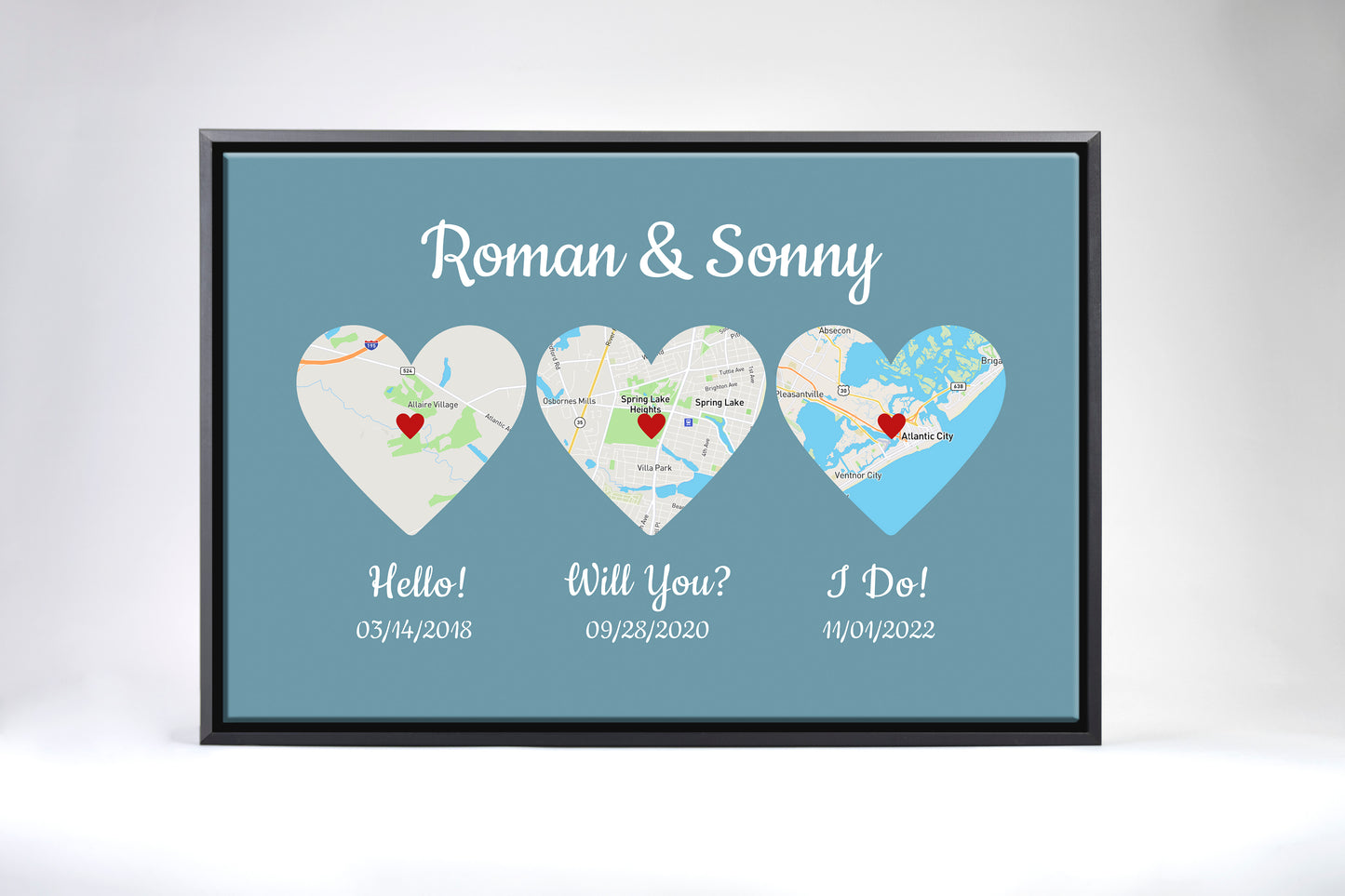 Hello! Will you? I do! Custom Map Canvas Blue