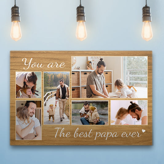 Best Papa Ever Light Stained Wood Canvas