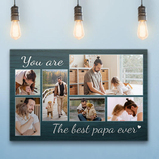 Best Papa Ever Teal Stained Wood Canvas